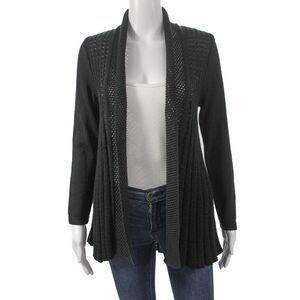 Jennifer Tyler Womens Collared Long Sleeve Cotton Blend Cardigan Black Size 38